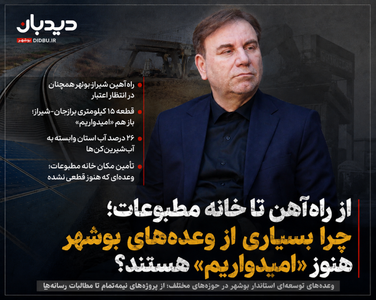 از راه‌آهن تا خانه مطبوعات؛ چرا بسیاری از وعده‌های بوشهر هنوز «امیدواریم» هستند؟
