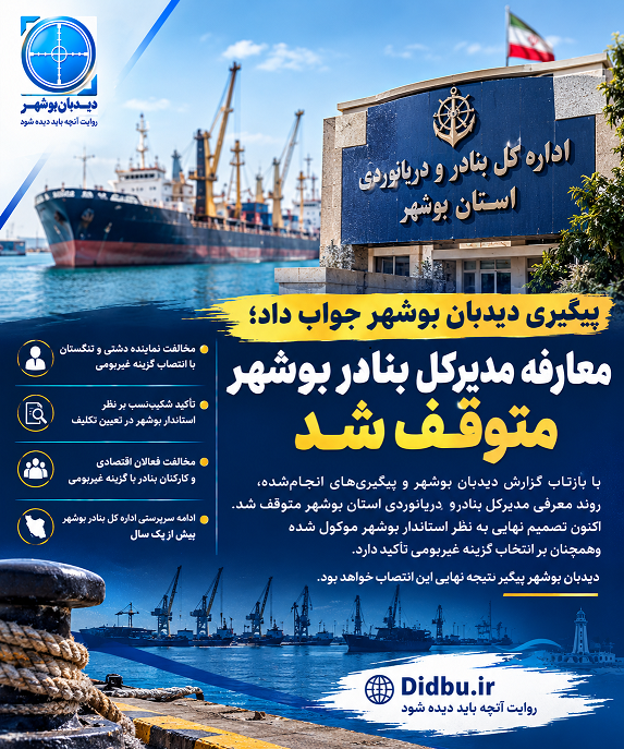 پیگیری دیدبان بوشهر جواب داد؛ معارفه مدیرکل بنادر بوشهر متوقف شد